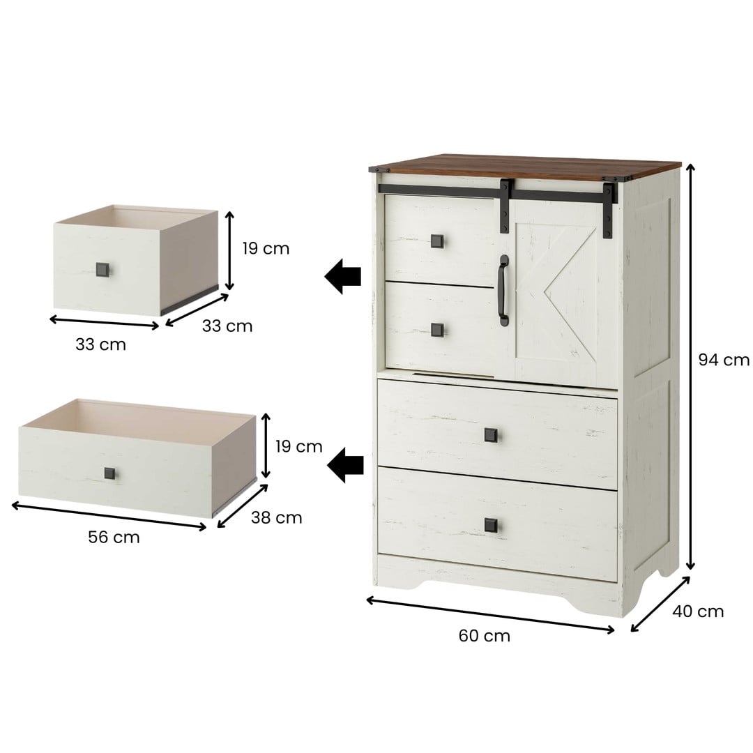 Mila Farmhouse 4 Drawer Tall Dresser 1
