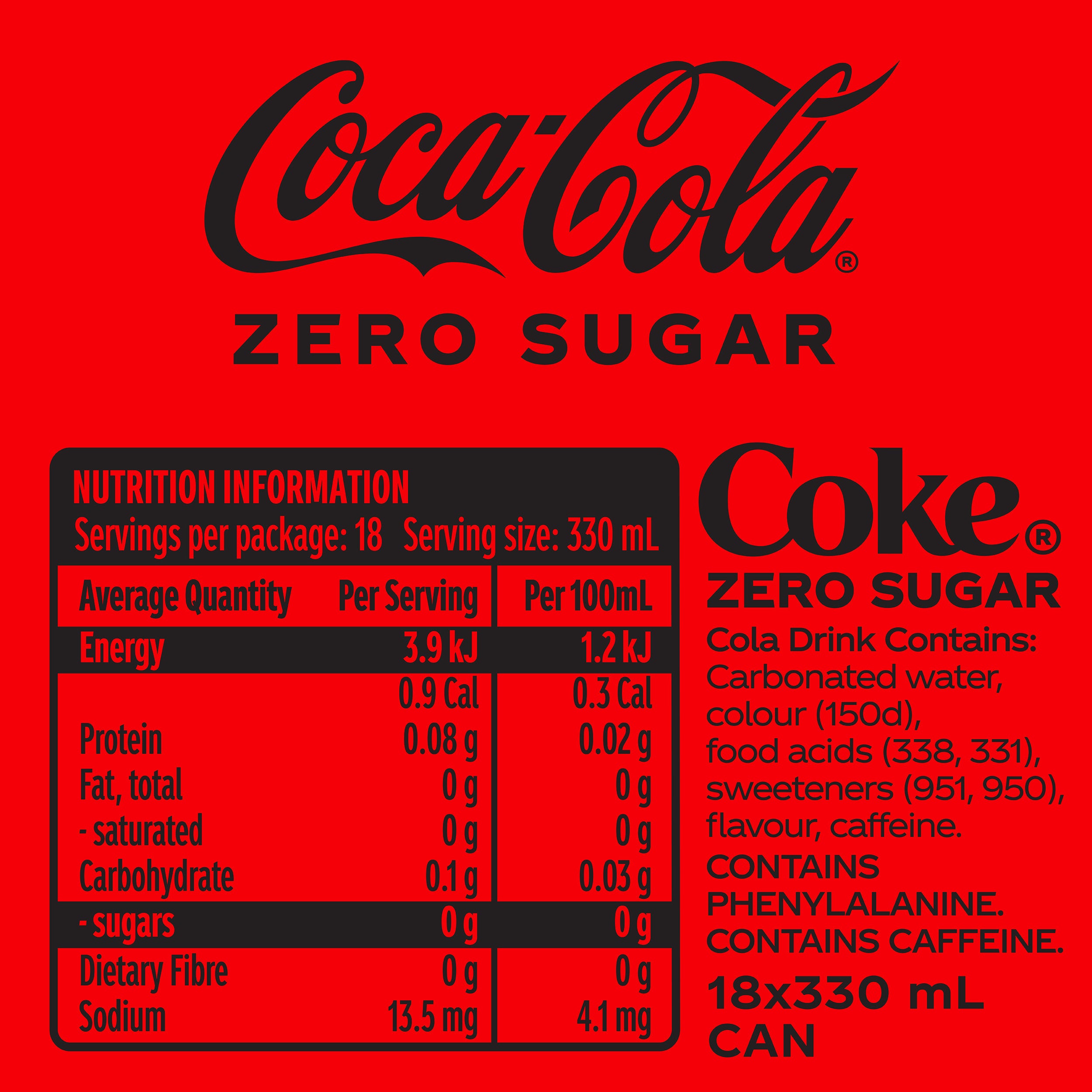 Coca-Cola Zero Sugar Soft Drink Cans 18 x 330ml 1