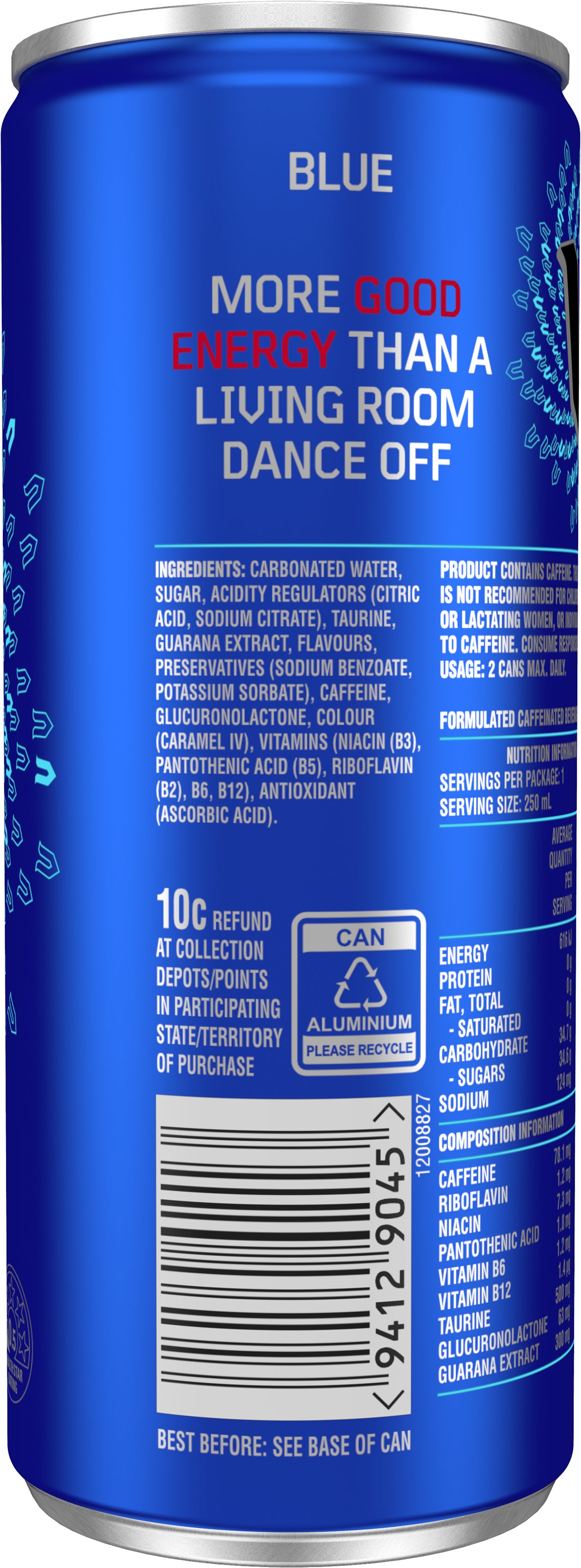 V Blue Guarana Energy Drink 250ml 1