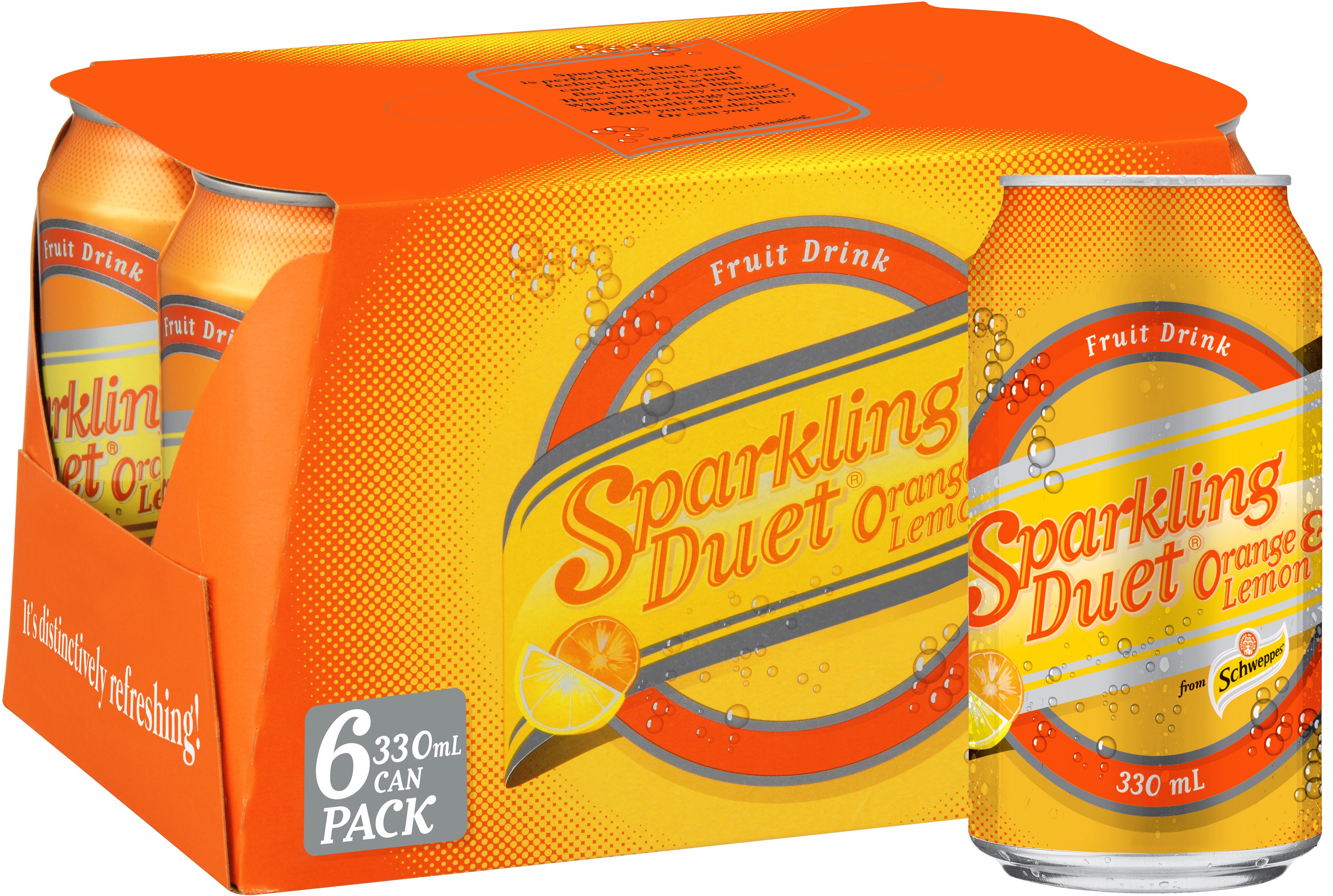 Sparkling Duet Orange & Lemon Soft Drink Cans 6 x 330ml 1