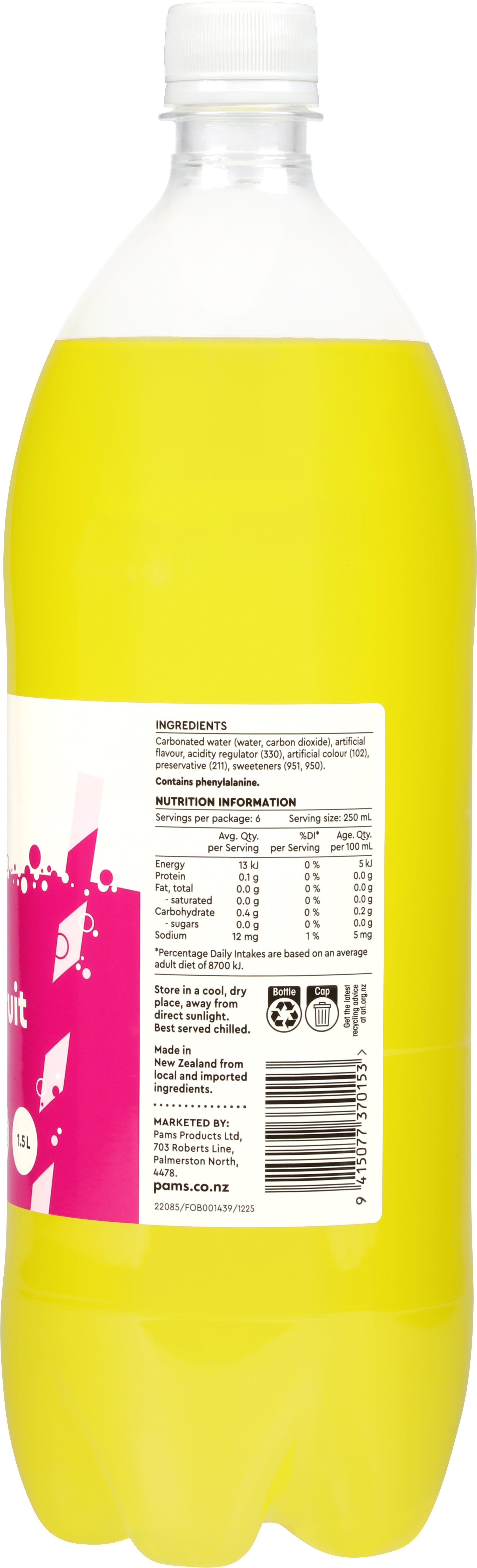 Pams Value 99% Sugar Free Passionfruit Soft Drink 1.5l 1