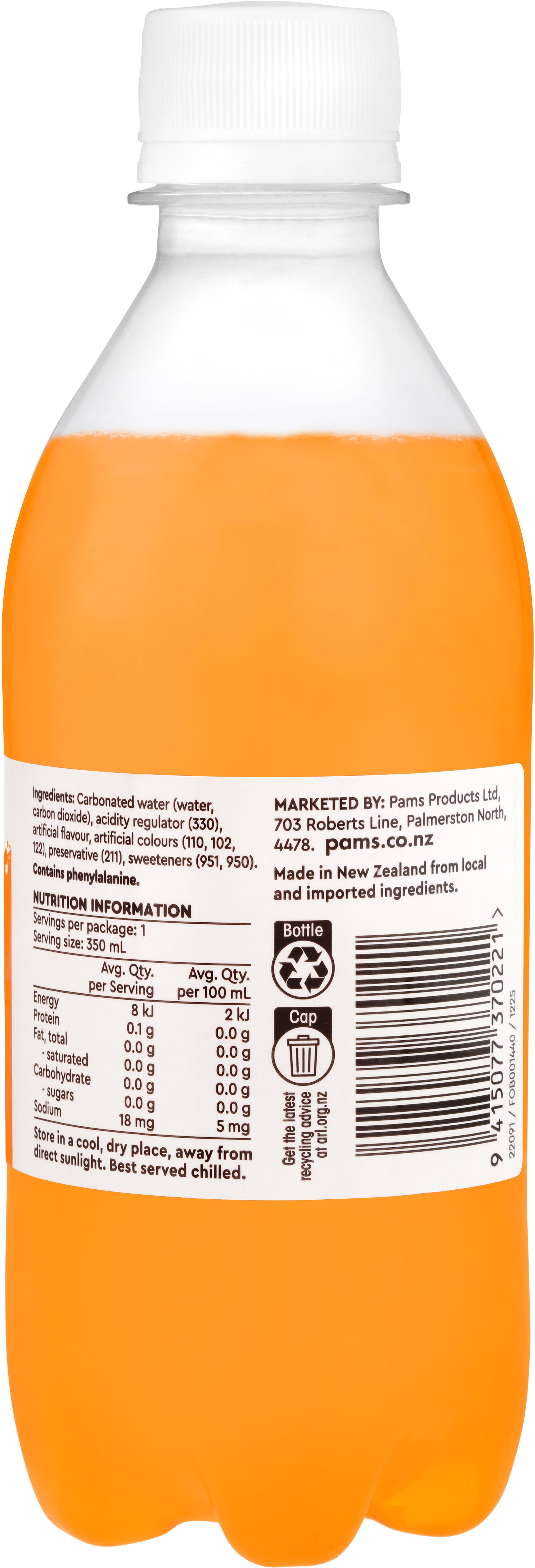 Pams Value 99% Sugar Free Orange Flavoured Soft Drink 350ml 1