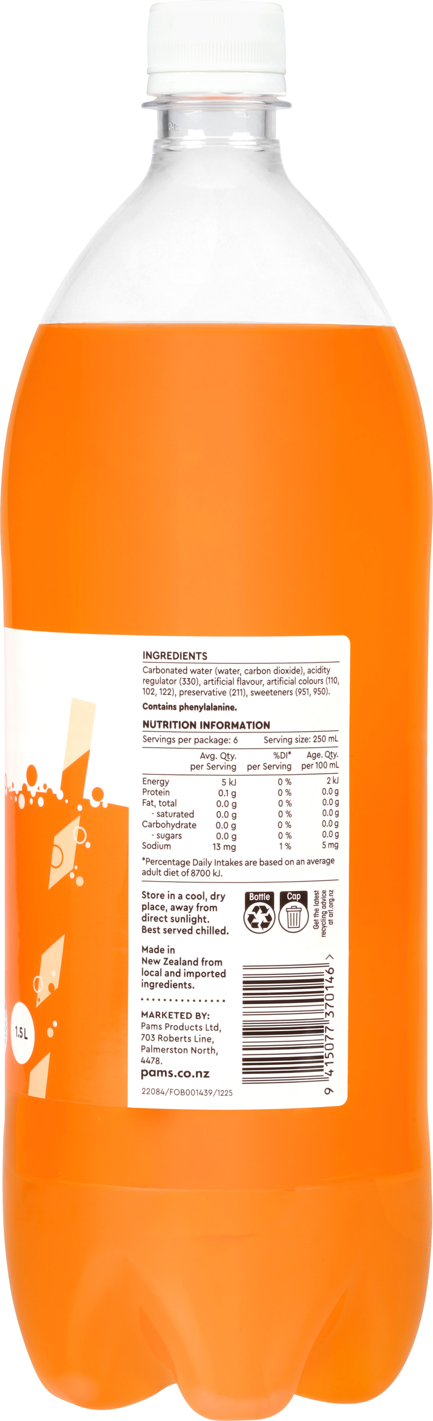Pams Value 99% Sugar Free Orange Soft Drink 1.5l 1