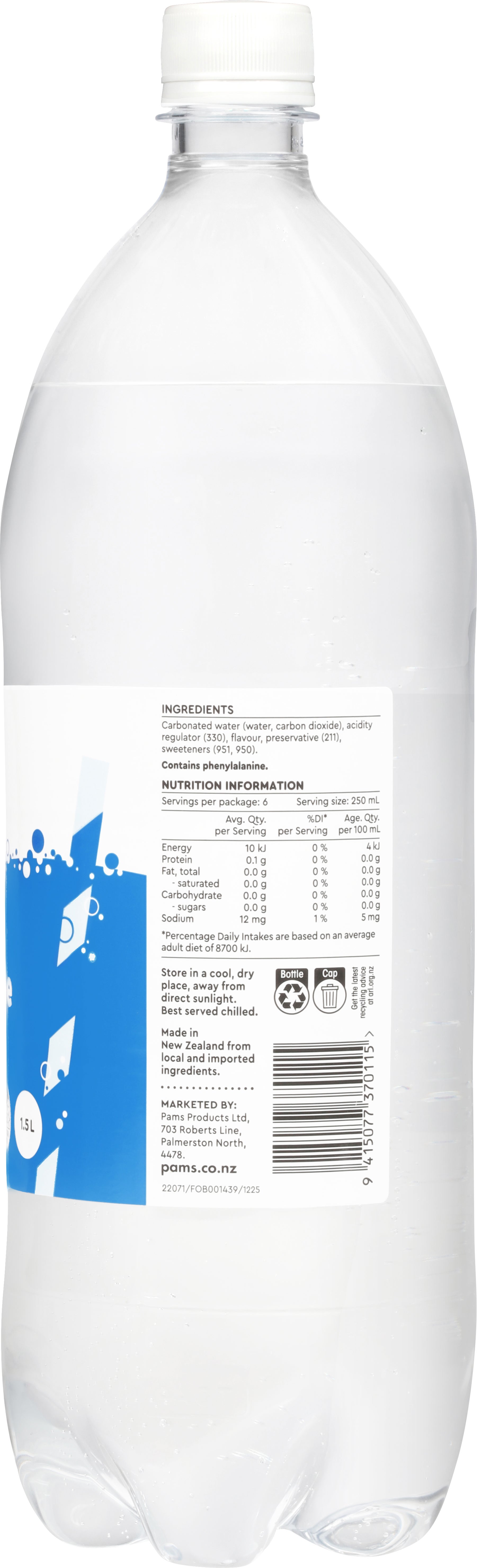 Pams Value 99% Sugar Free Lemonade Soft Drink 1.5l 1