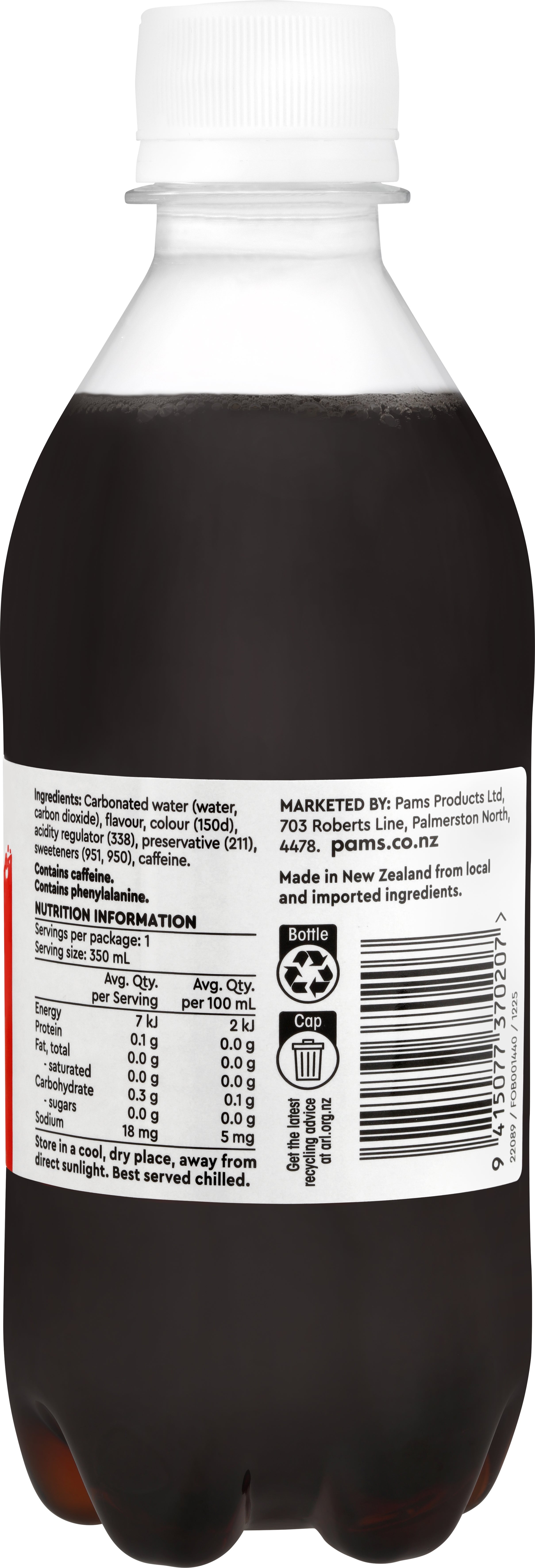 Pams Value 99% Sugar Free Cola Flavoured Soft Drink 350ml 1