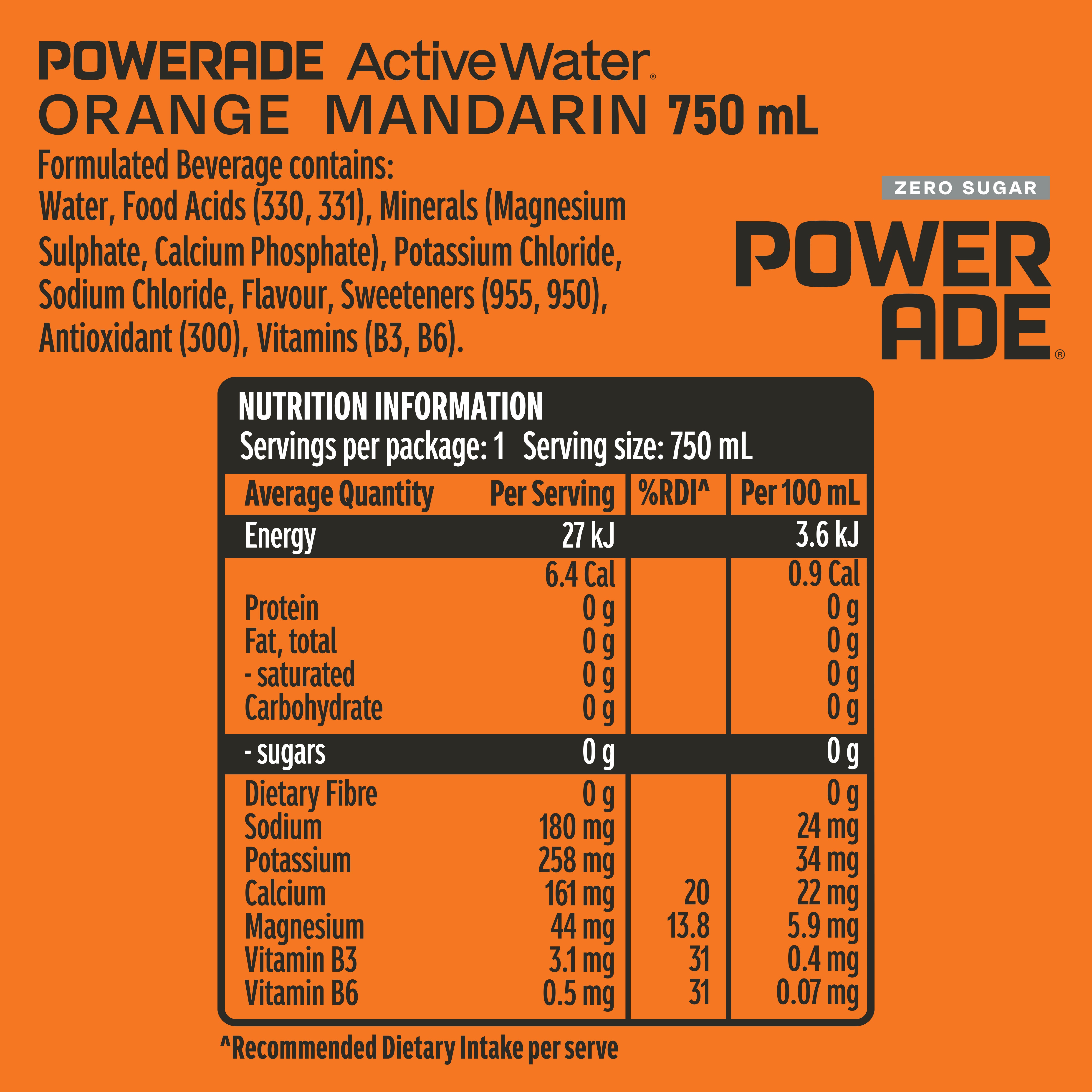 Powerade Active Water Orange Mandarin Sports Drink 750ml 1