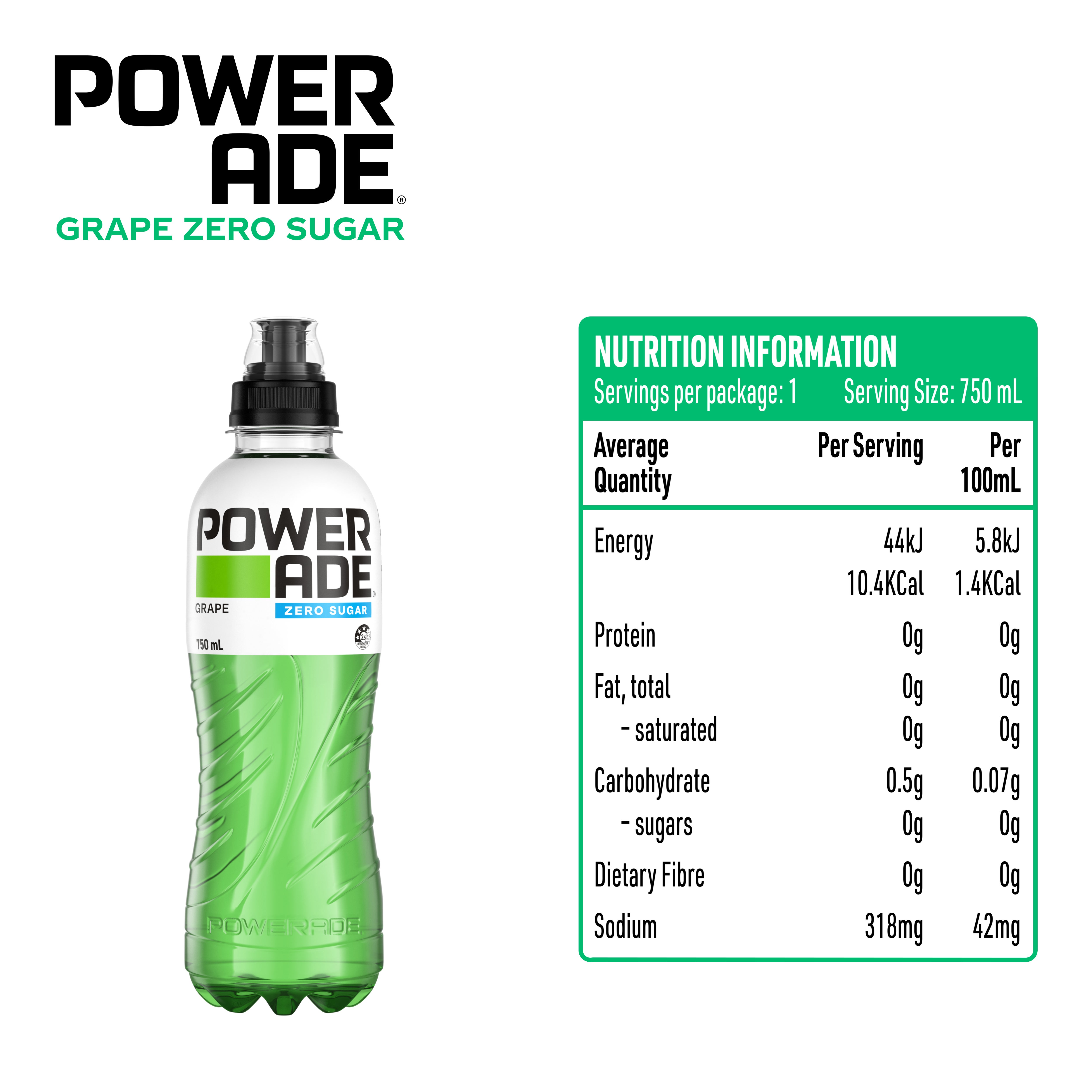 Powerade Zero Sugar Grape Sports Drink 750ml 1
